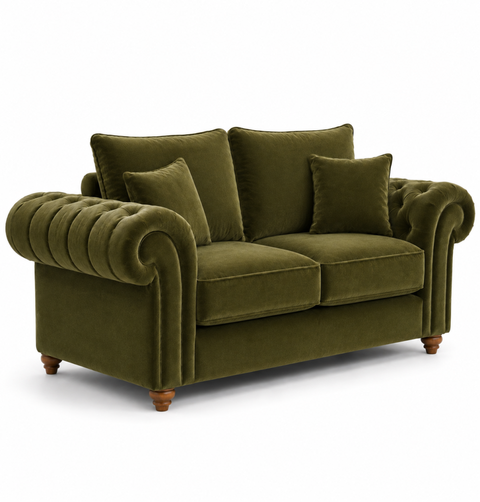 Nicole 2 Seater Plush Velvet Olive Green Sofa