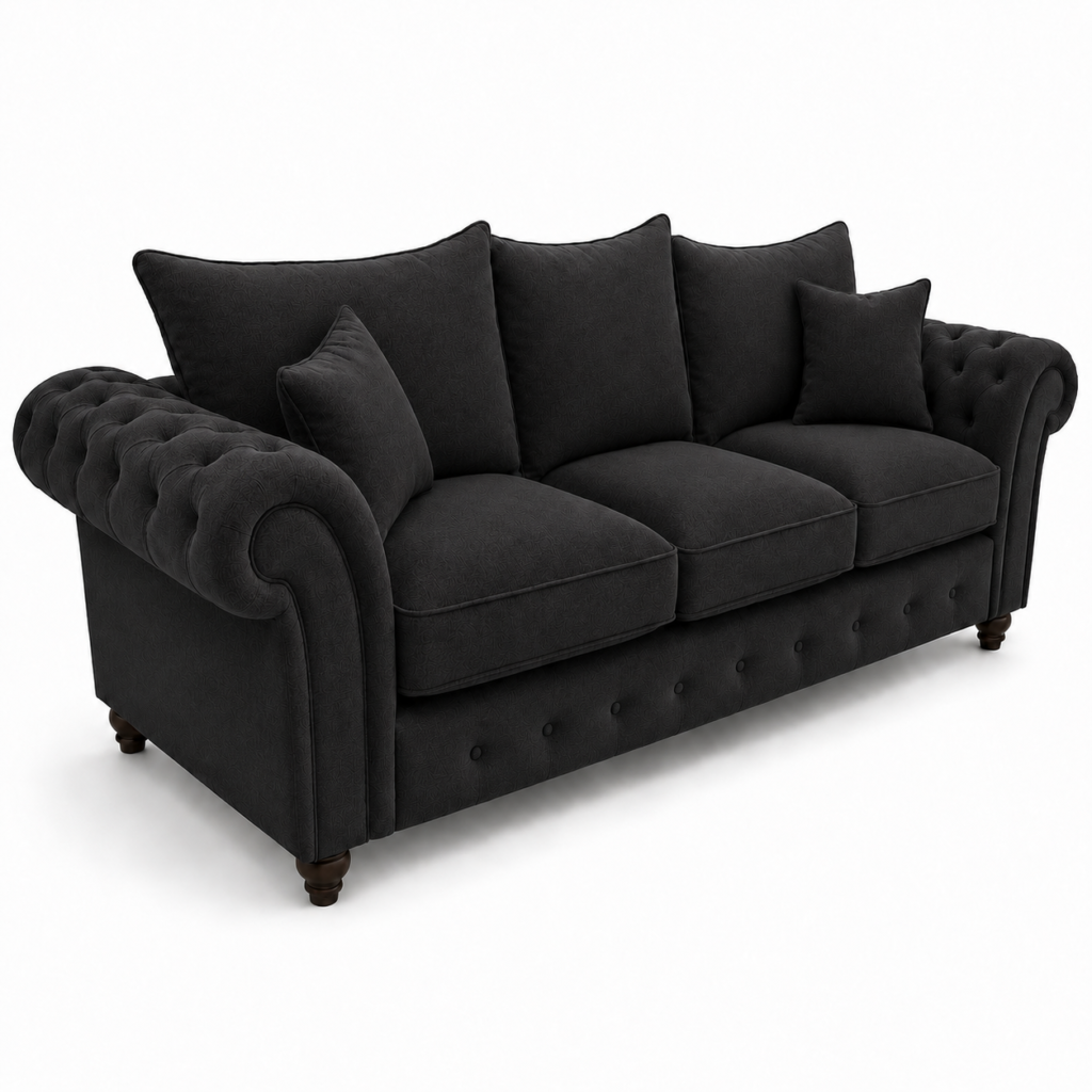 Nicole 3 Seater Chenille Black Sofa