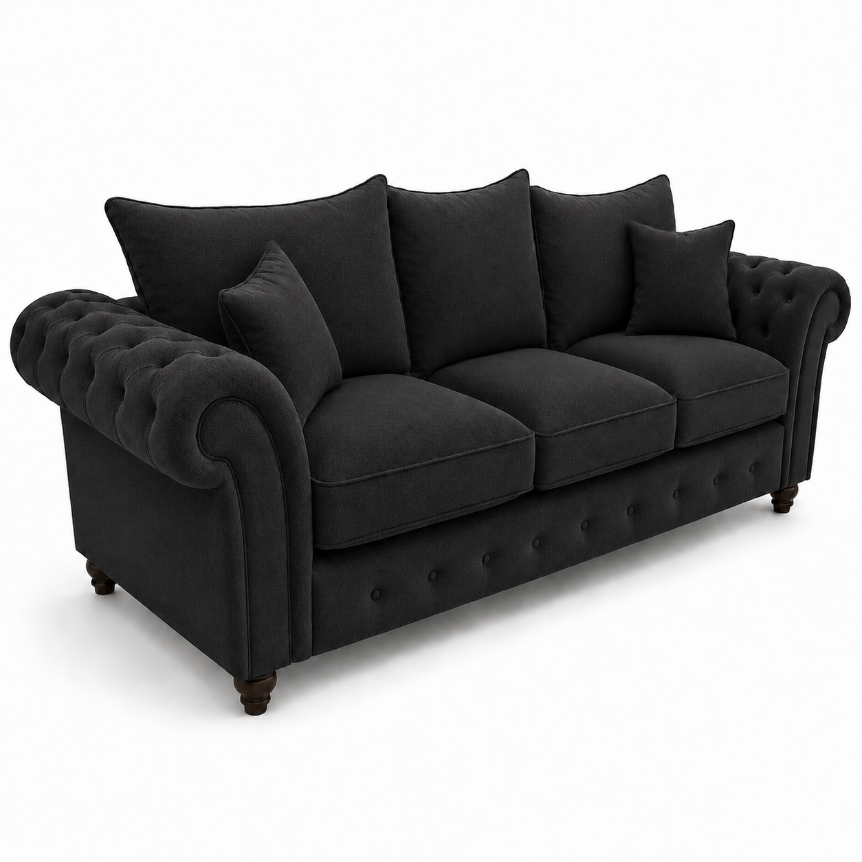 Nicole 3 Seater Chenille Black Sofa