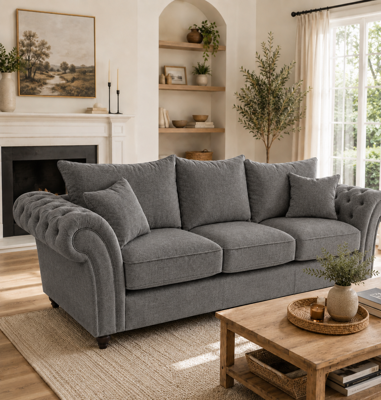 Nicole 3 Seater Chenille Dark Grey Sofa 4