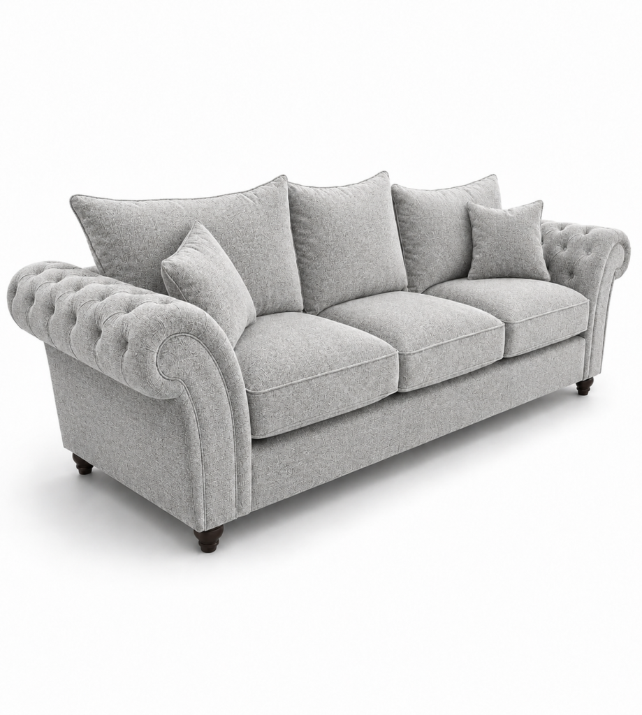Nicole 3 Seater Chenille Silver Sofa