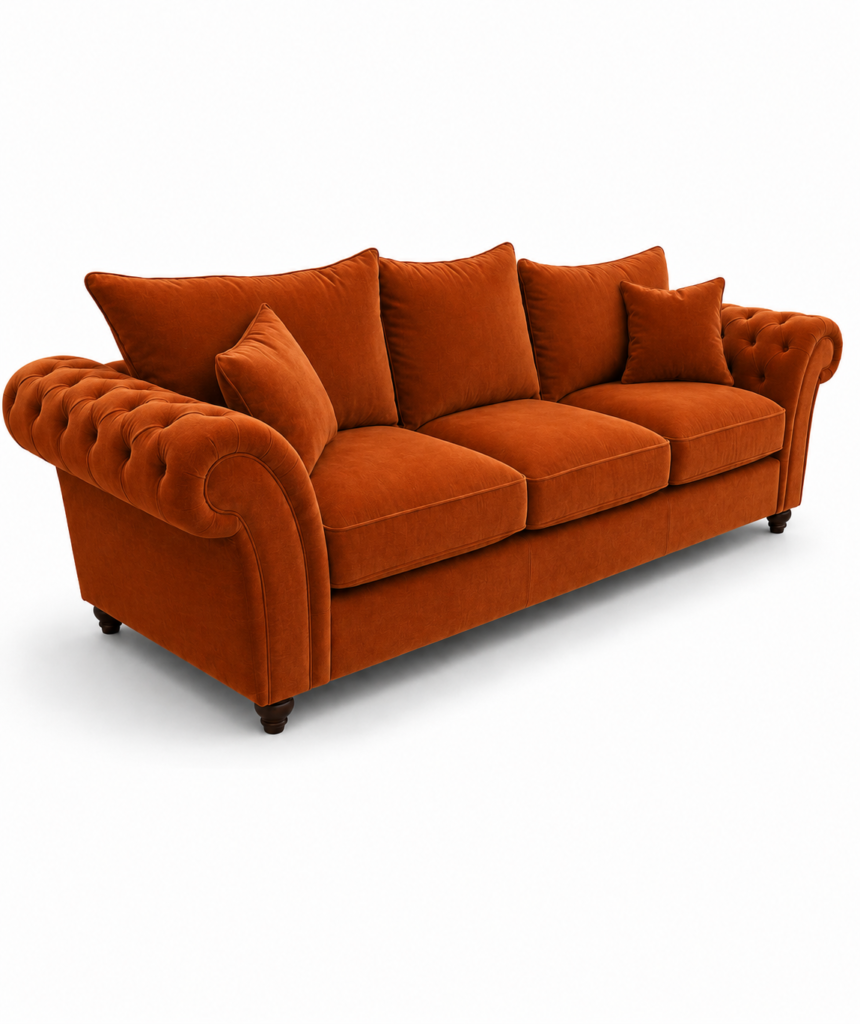 Nicole 3 Seater Plush Velvet Burnt Orange Sofa