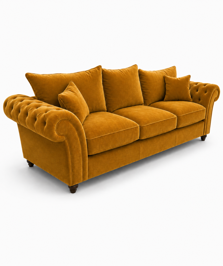 Nicole 3 Seater Plush Velvet Mustard Sofa