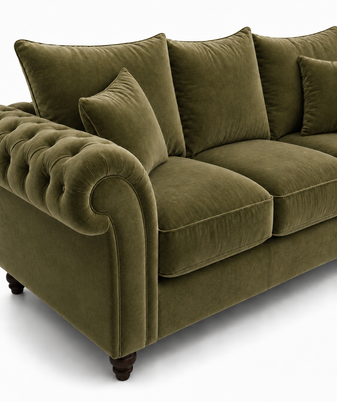 Nicole 3 Seater Plush Velvet Olive Green Sofa - Image 3