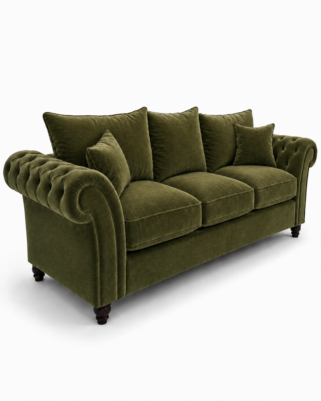 Nicole 3 Seater Plush Velvet Olive Green Sofa