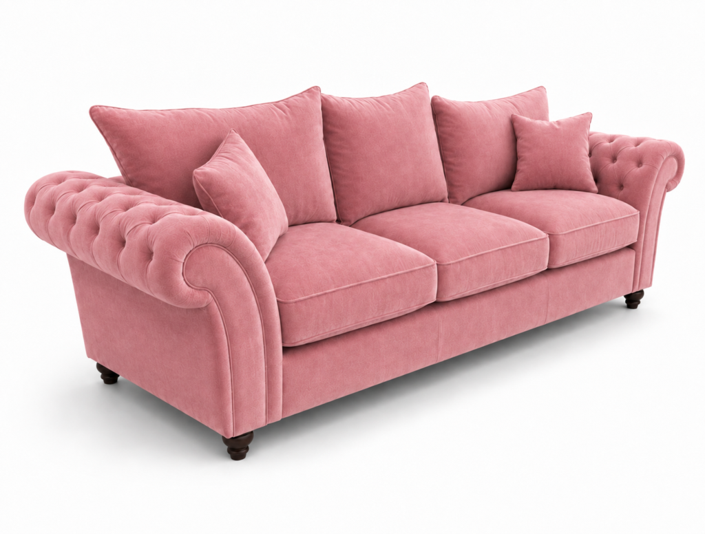 Nicole 3 Seater Plush Velvet Pink Sofa