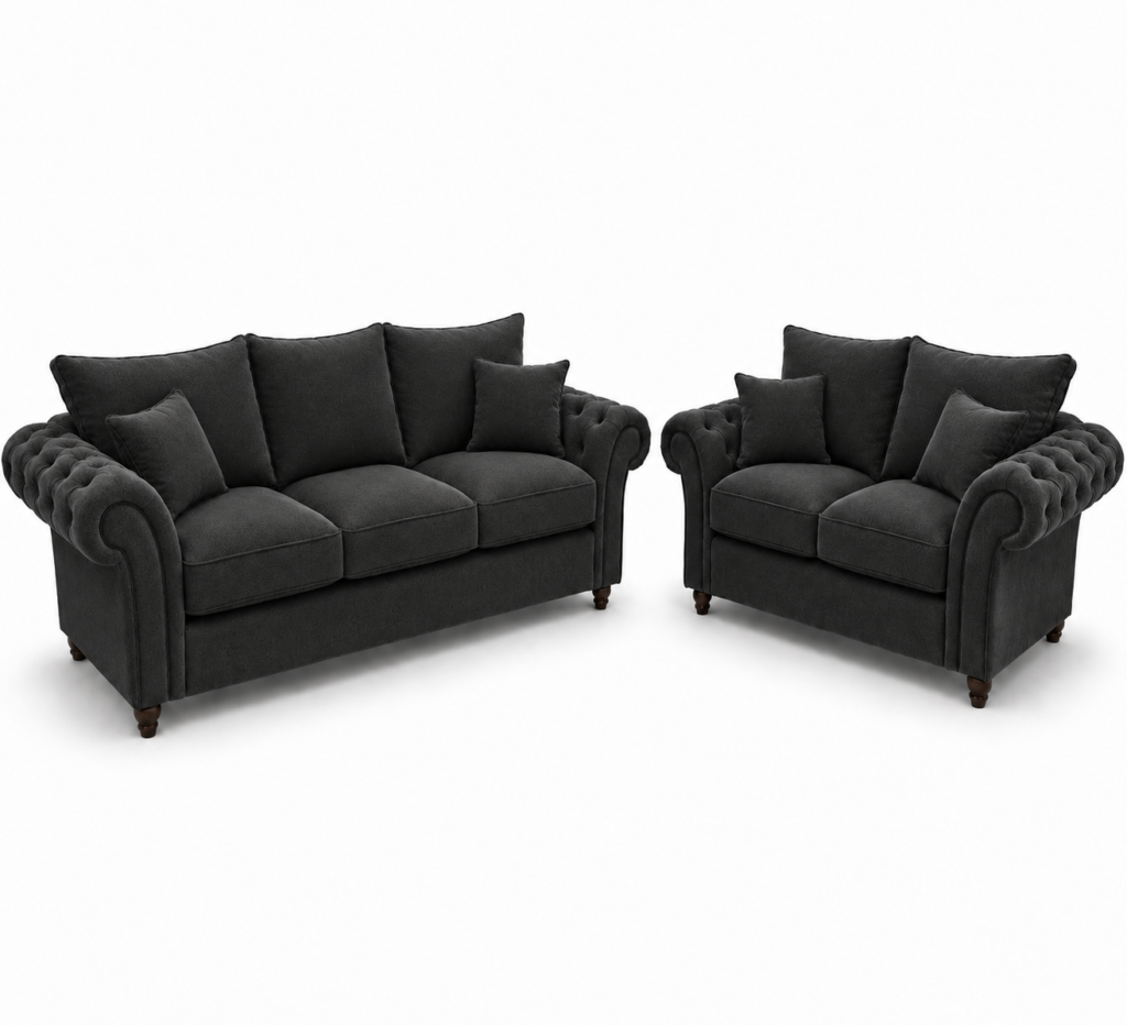 Nicole 3+2 Seater Chenille Black Sofa