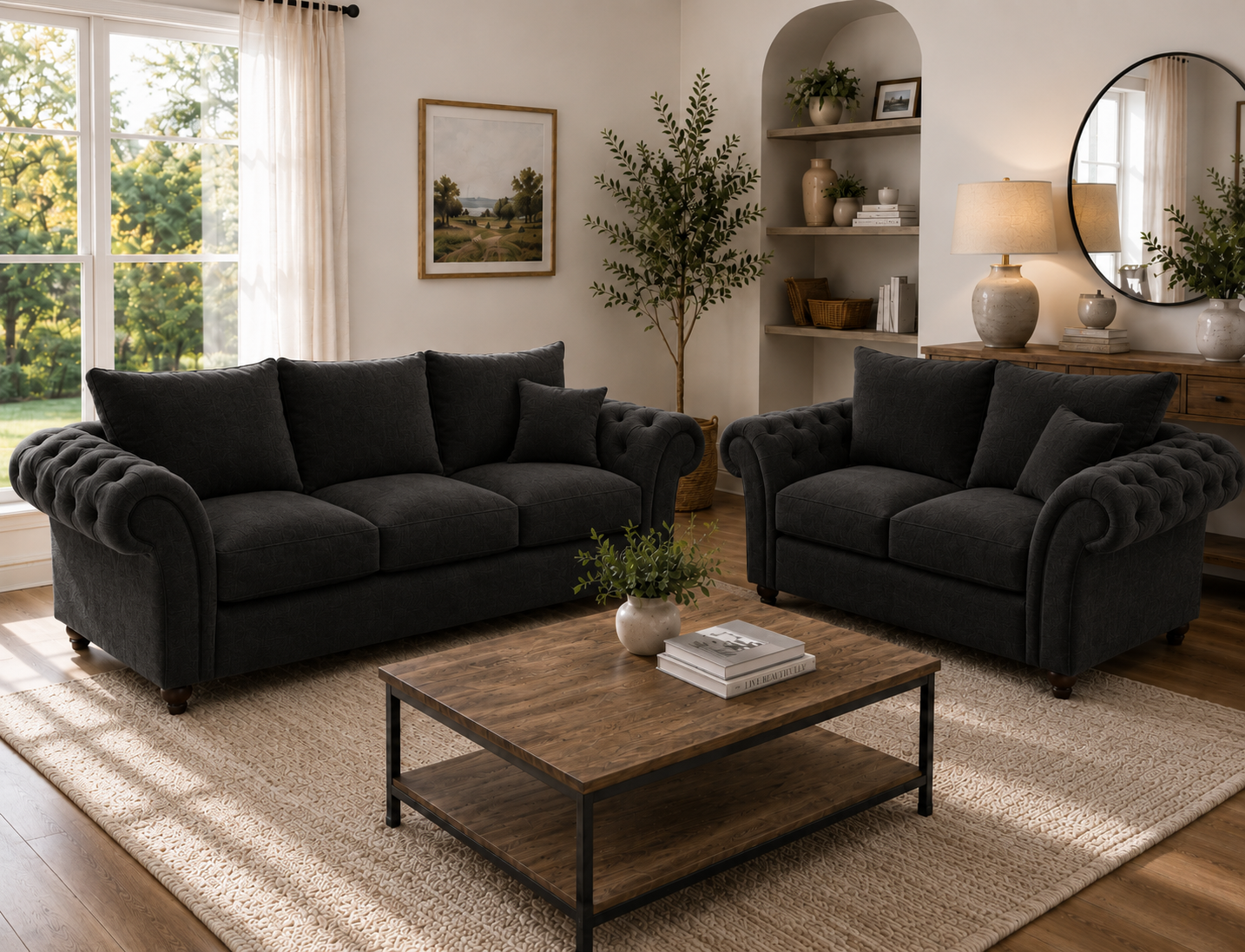 Nicole 3+2 Seater Chenille Black Sofa 4