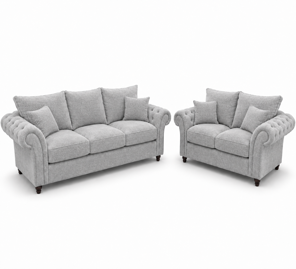 Nicole 3+2 Seater Chenille Silver Sofa