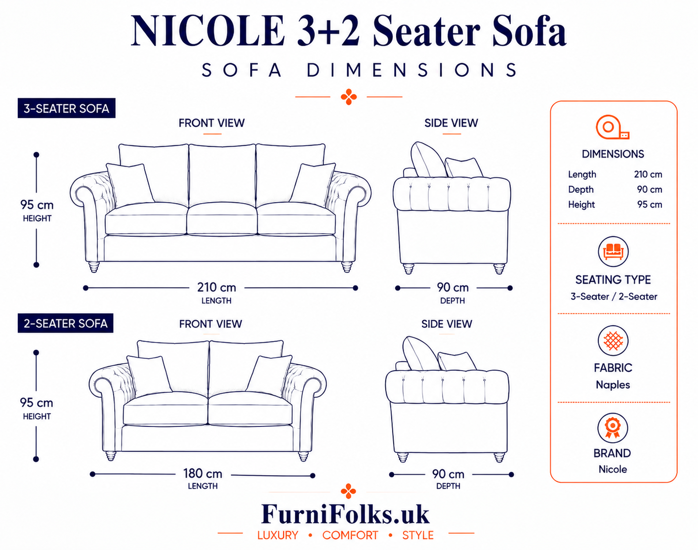 Nicole 3+2 Seater Naples Light Grey Sofa 5
