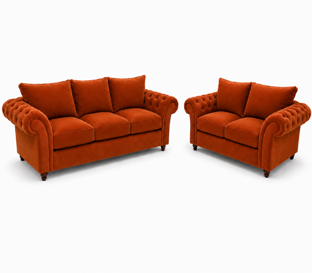 Nicole 3+2 Seater Plush Velvet Burnt Orange Sofa
