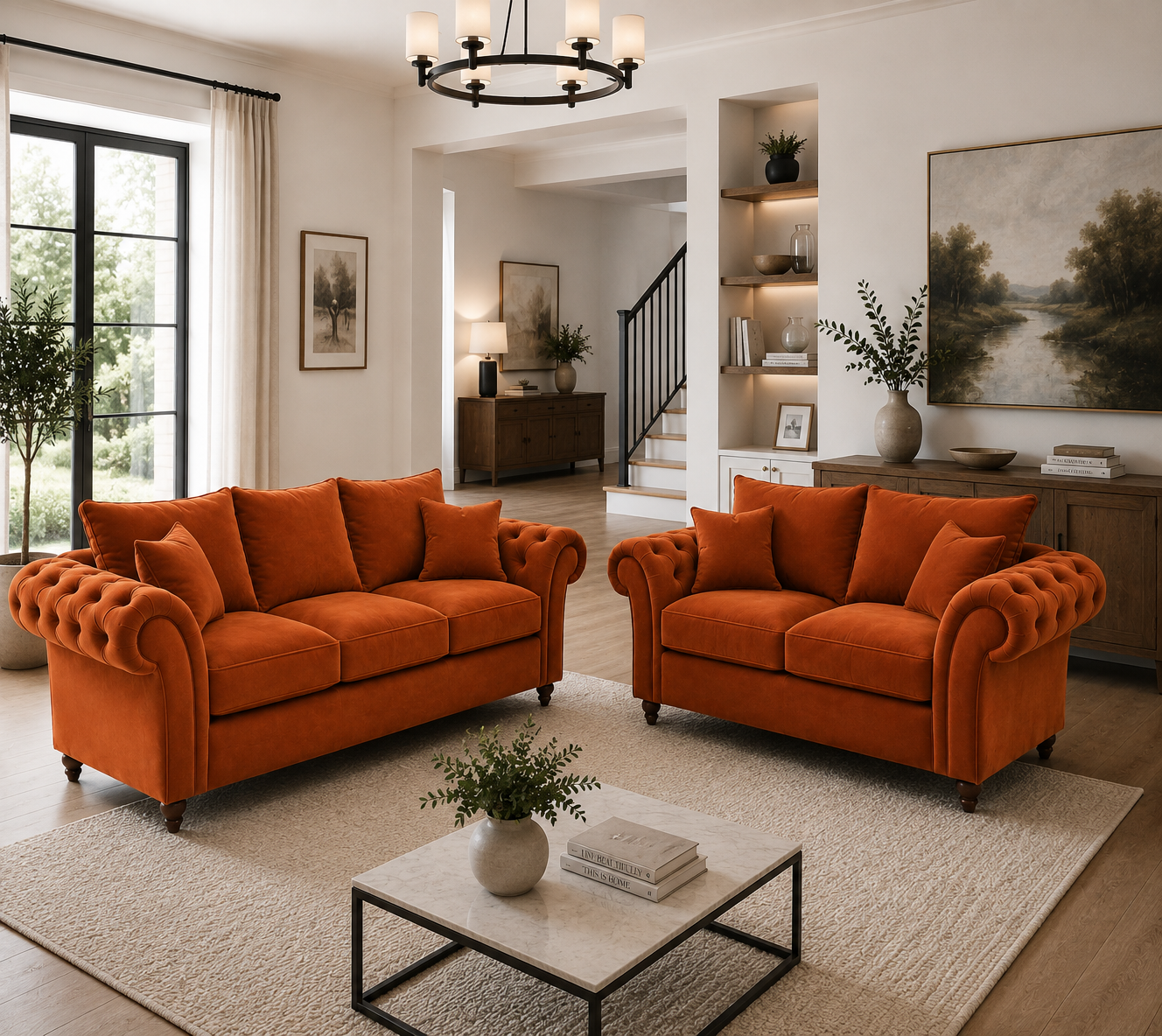 Nicole 3+2 Seater Plush Velvet Burnt Orange Sofa 4