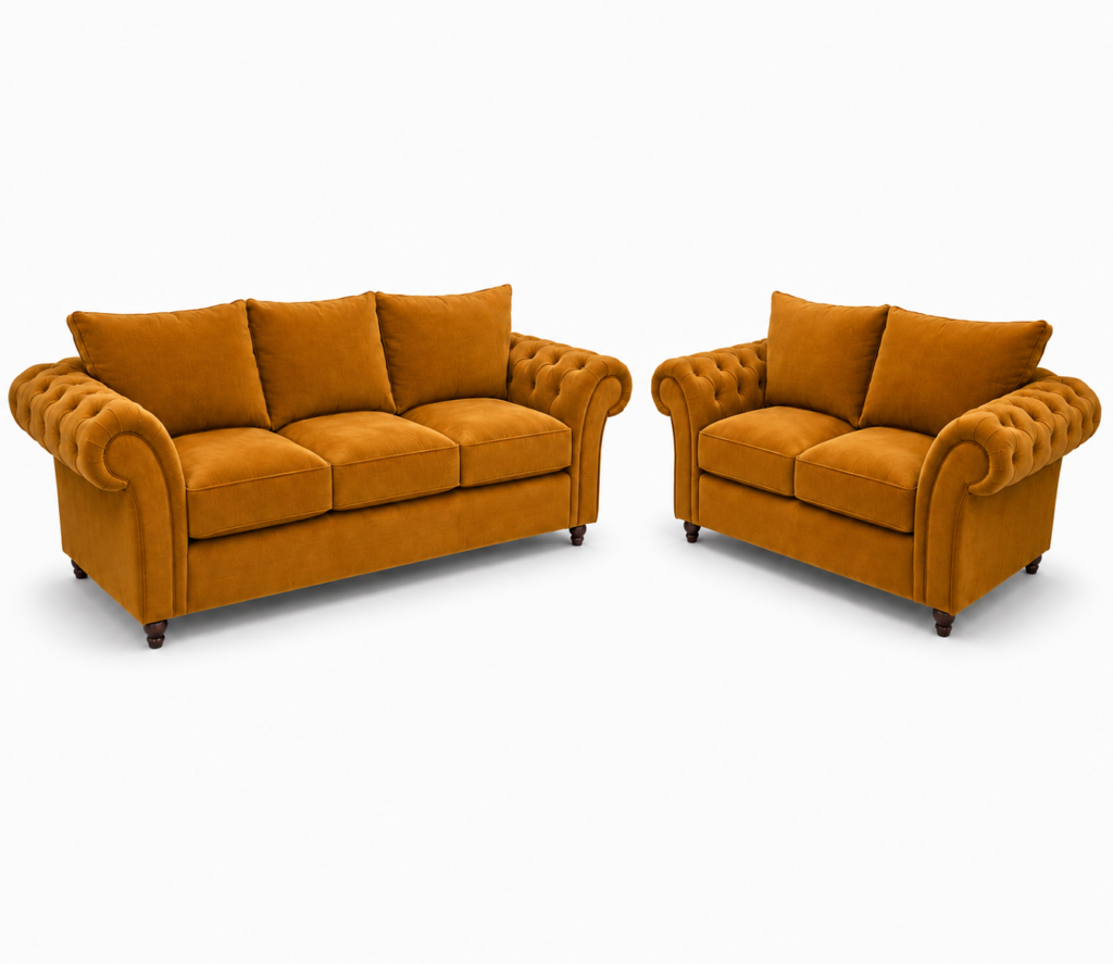 Nicole 3+2 Seater Plush Velvet Mustard Sofa