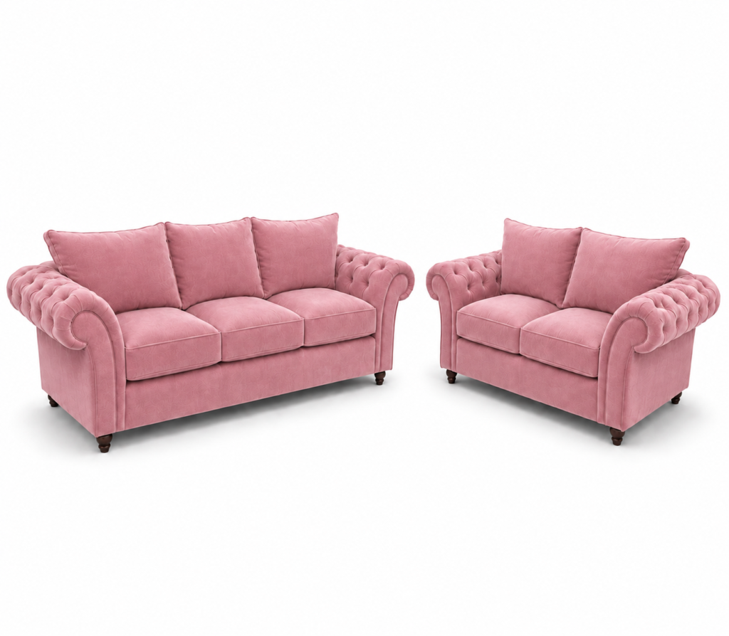 Nicole 3+2 Seater Plush Velvet Pink Sofa