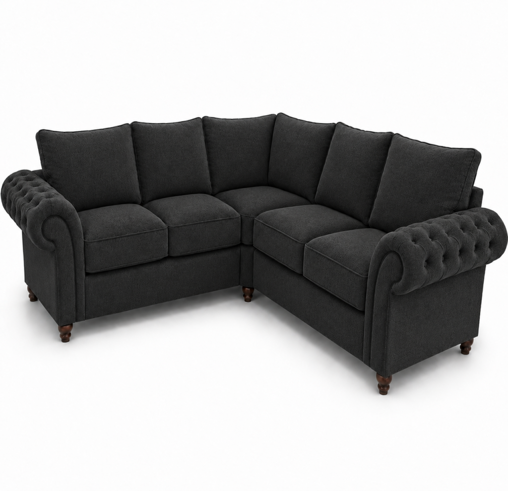 Nicole 5 Seater Corner Chenille Black Sofa
