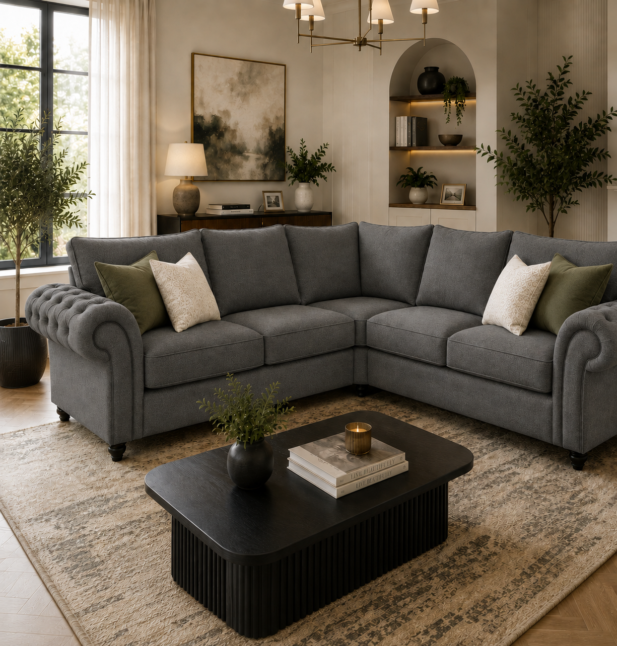 Nicole 5 Seater Corner Chenille Charcoal Sofa 4