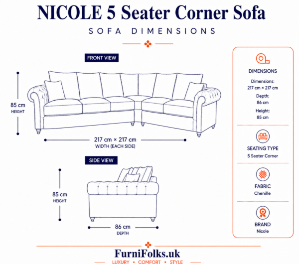 Nicole 5 Seater Corner Chenille Charcoal Sofa 5