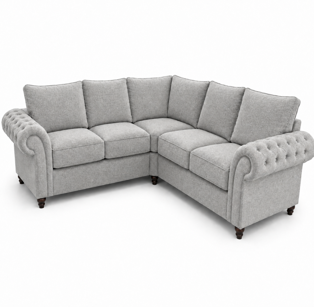 Nicole 5 Seater Corner Chenille Silver Sofa