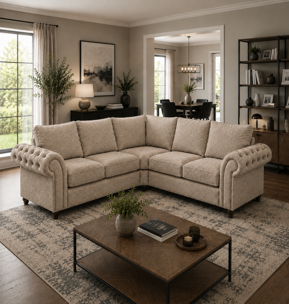 Nicole 5 Seater Corner Chenille Truffle Sofa 4