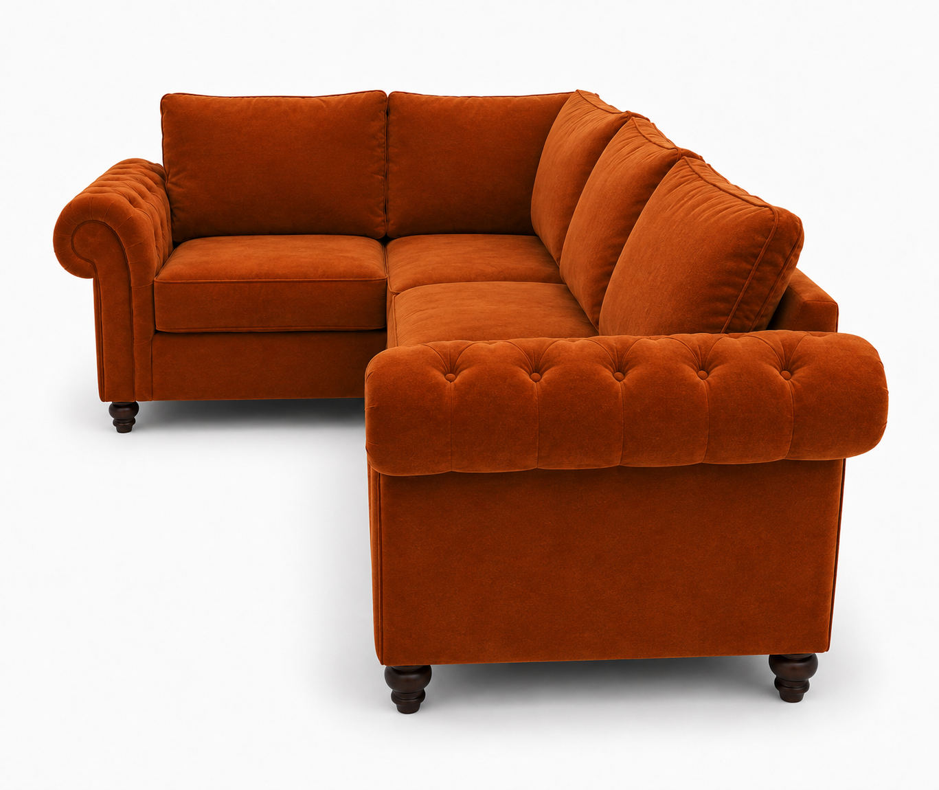 Nicole 5 Seater Corner Plush Velvet Burnt Orange Sofa 2