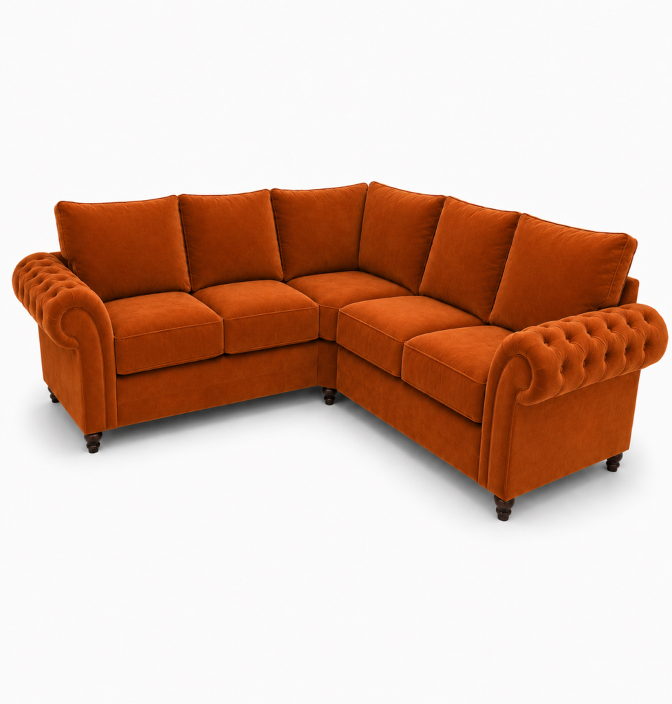 Nicole 5 Seater Corner Plush Velvet Burnt Orange Sofa