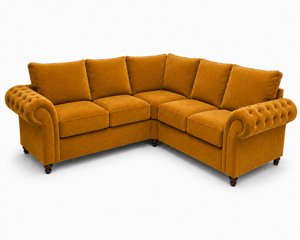 Nicole 5 Seater Corner Plush Velvet Mustard Sofa