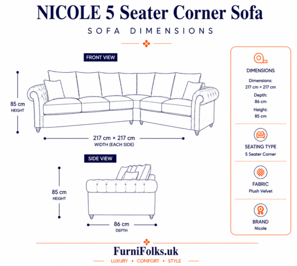 Nicole 5 Seater Corner Plush Velvet Olive Green Sofa 5