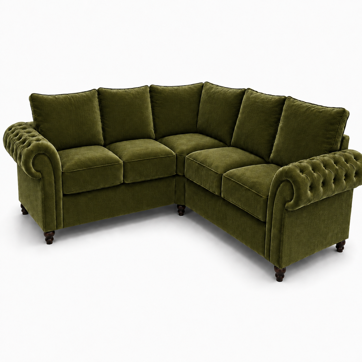 Nicole 5 Seater Corner Plush Velvet Olive Green Sofa