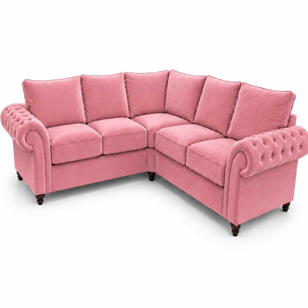 Nicole 5 Seater Corner Plush Velvet Pink Sofa