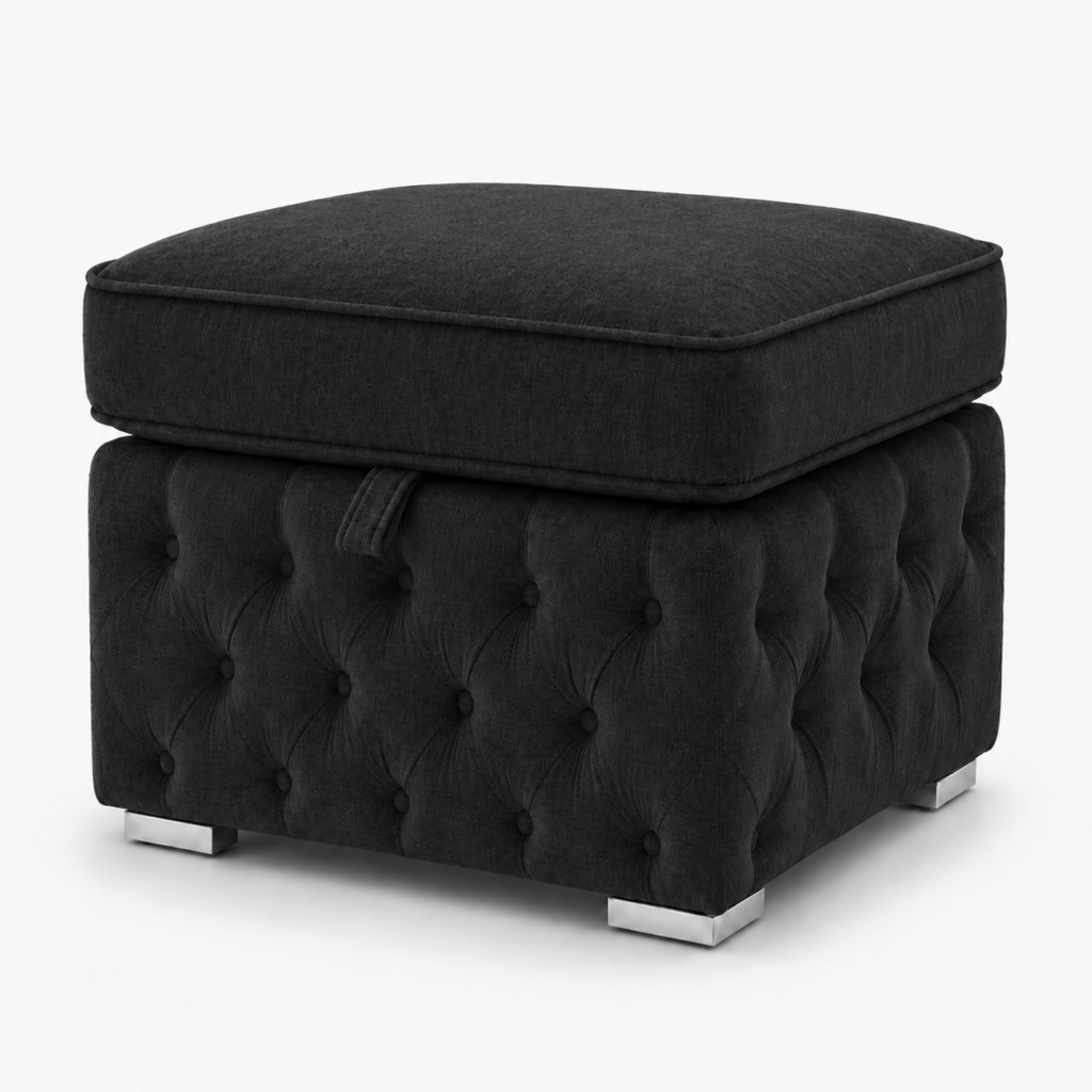 Nicole Chenille Black Gloria Footstool With Storage