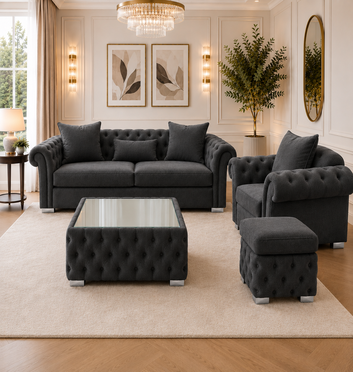 Nicole Chenille Black Matching Sofa Mairo Coffee Table 4