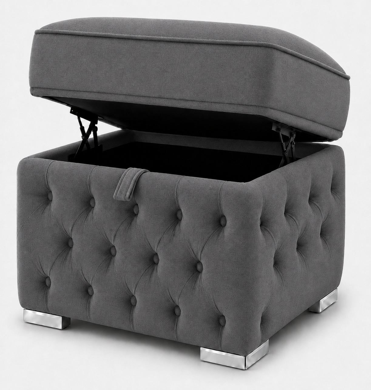 Nicole Chenille Charcoal Gloria Footstool With Storage 2