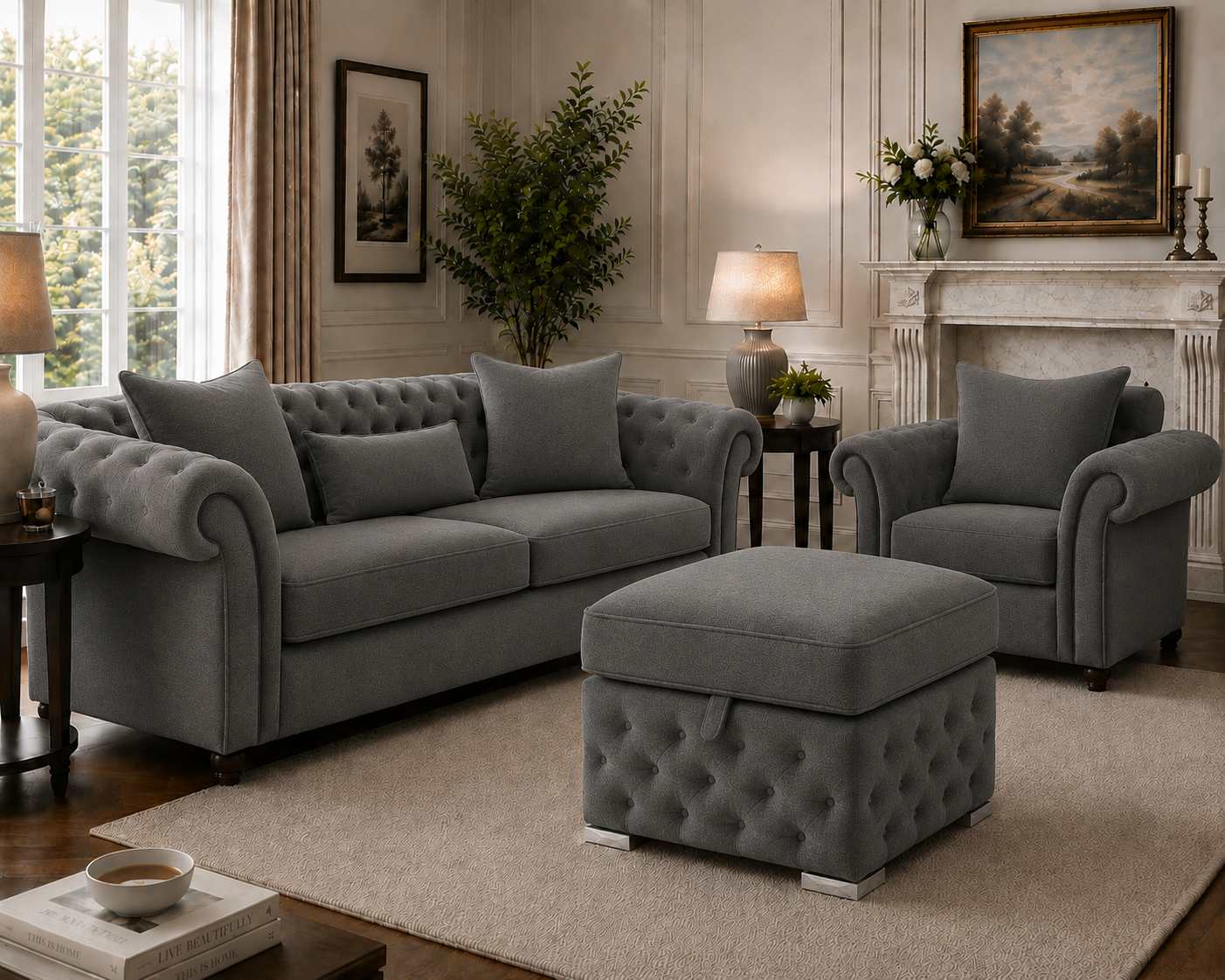 Nicole Chenille Charcoal Gloria Footstool With Storage 4