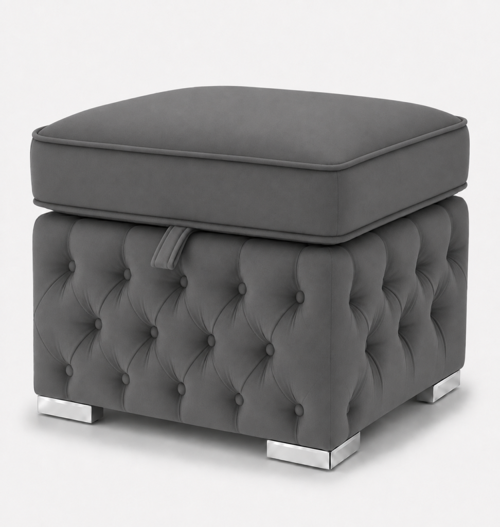 Nicole Chenille Charcoal Gloria Footstool With Storage
