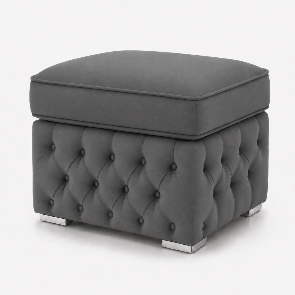 Nicole Chenille Charcoal Gloria Footstool Without Storage