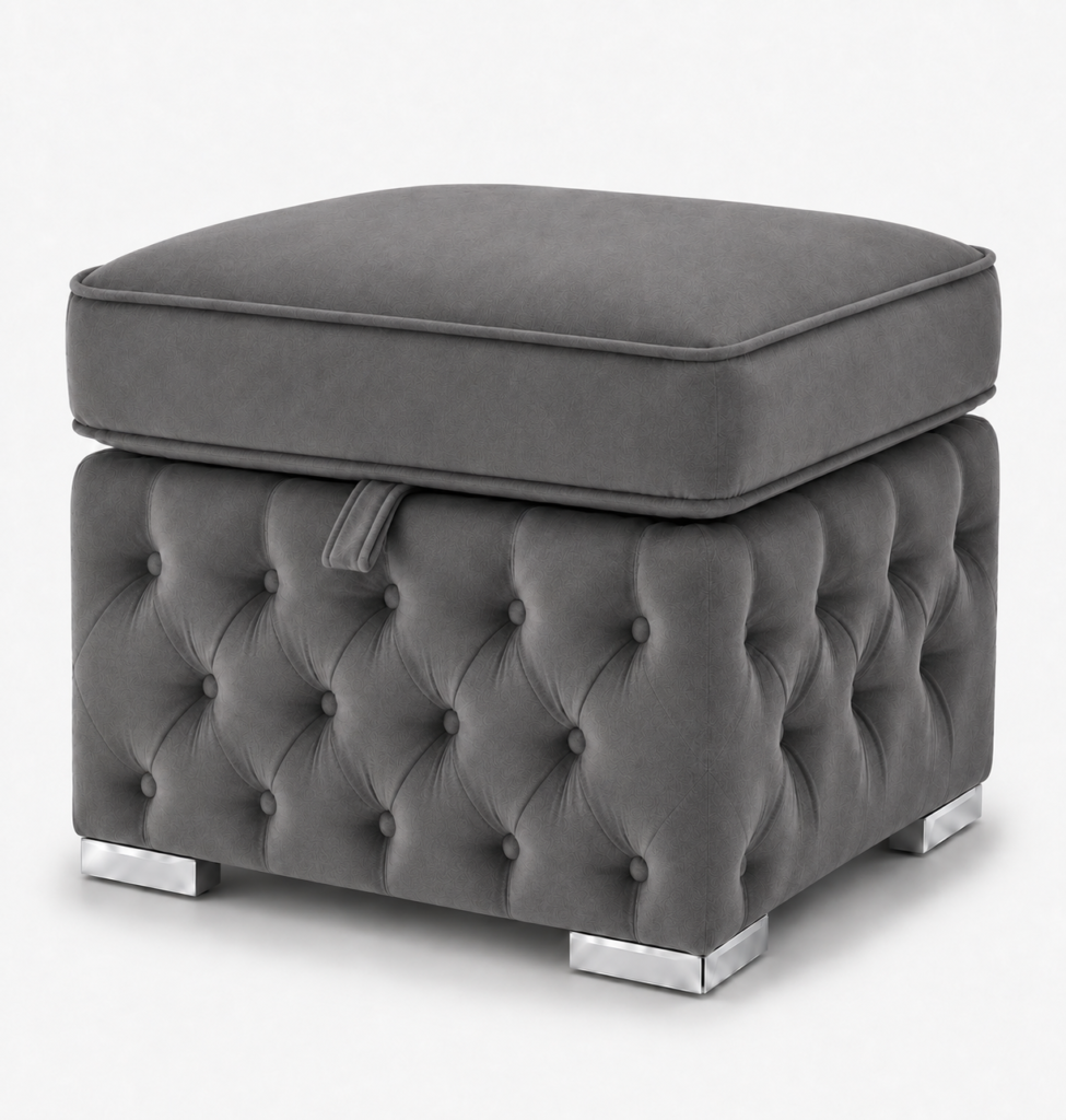 Nicole Chenille Dark Grey Gloria Footstool With Storage