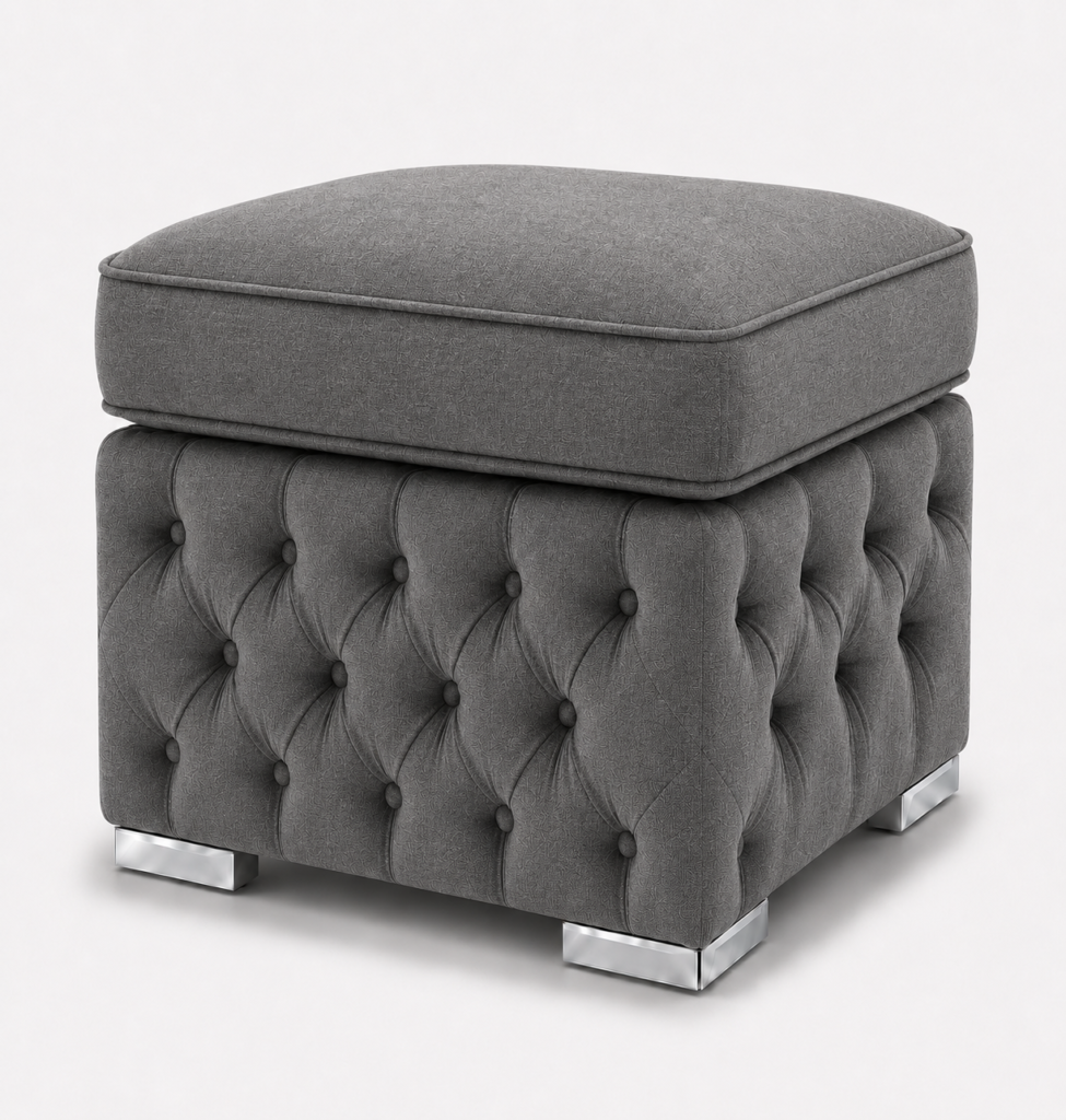 Nicole Chenille Dark Grey Gloria Footstool Without Storage