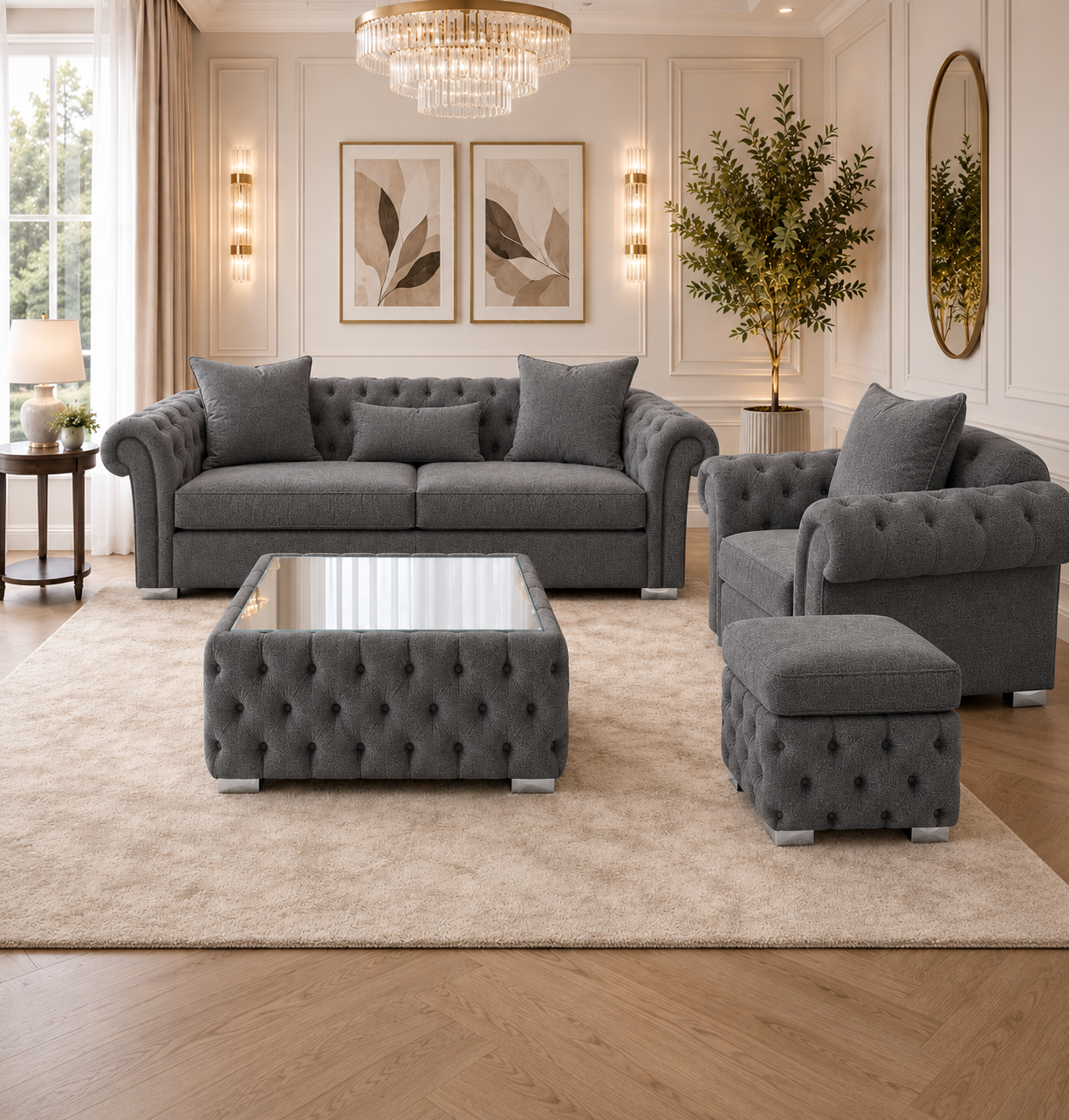 Nicole Chenille Dark Grey Matching Sofa Mairo Coffee Table 4