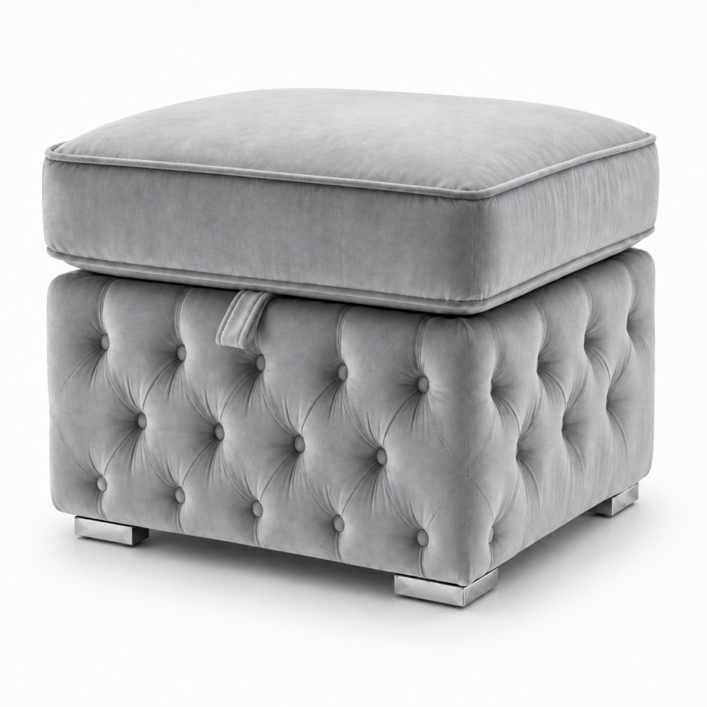 Nicole Chenille Silver Gloria Footstool With Storage