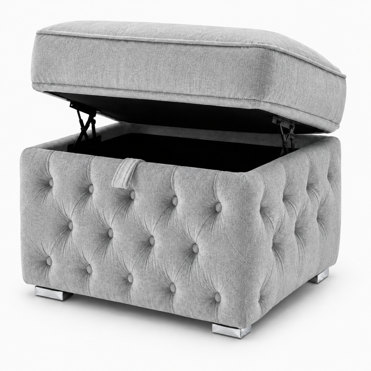 Nicole Chenille Silver Gloria Footstool With Storage - Image 2