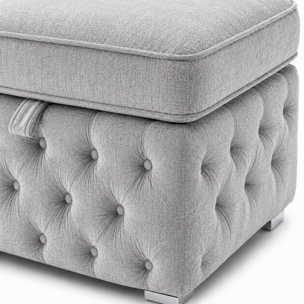 Nicole Chenille Silver Gloria Footstool With Storage - Image 3