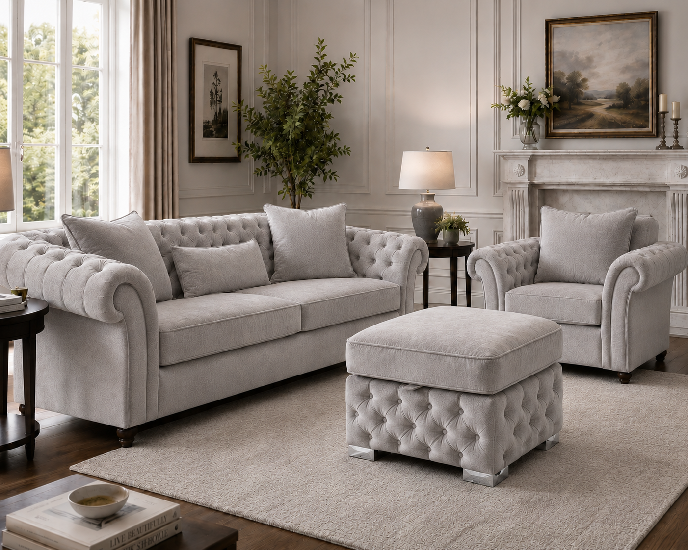 Nicole Chenille Silver Gloria Footstool With Storage 4
