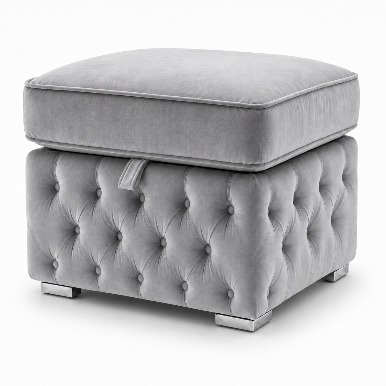 Nicole Chenille Silver Gloria Footstool With Storage