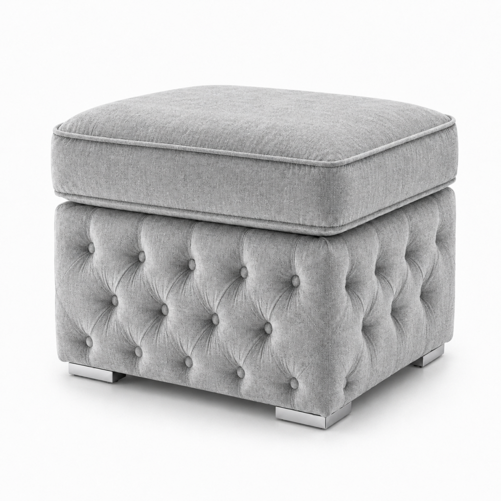 Nicole Chenille Silver Gloria Footstool Without Storage