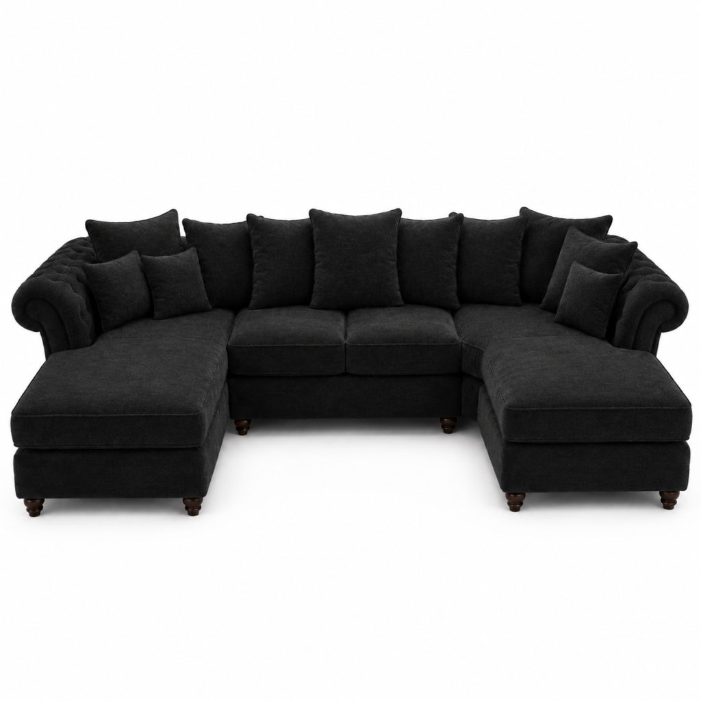 Nicole Large U Shape Chenille Black Sofa