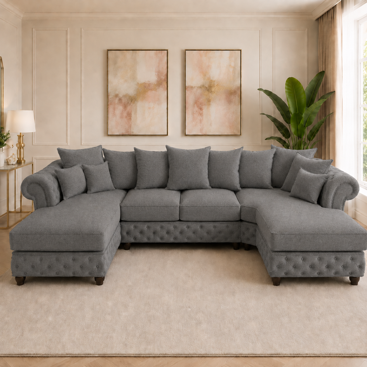 Nicole Large U Shape Chenille Charcoal Sofa 4