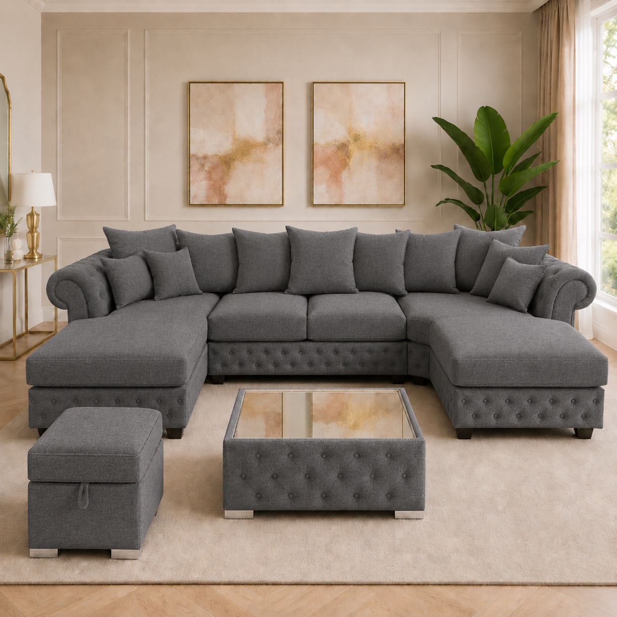 Nicole Large U Shape Chenille Charcoal Sofa 5