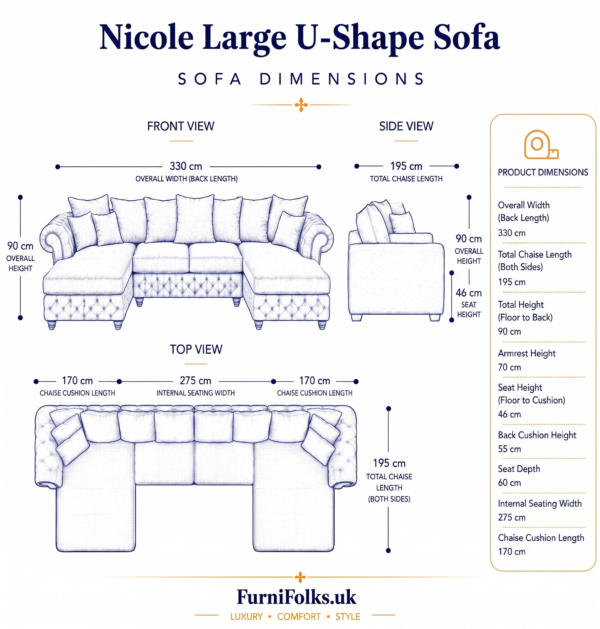 Nicole Large U Shape Chenille Charcoal Sofa 8