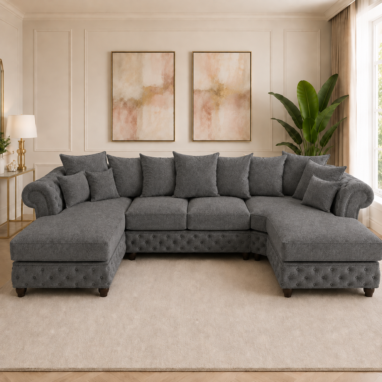Nicole Large U Shape Chenille Dark Grey Sofa 4