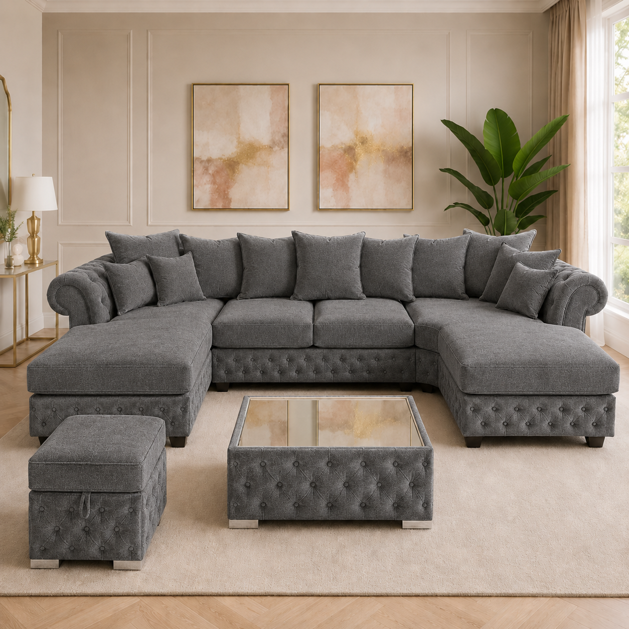 Nicole Large U Shape Chenille Dark Grey Sofa 5